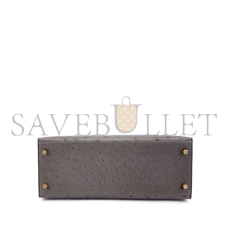 HERMÈS MASTER OSTRICH KELLY 25 PEWTER GREY GOLD BUCKLE (25*17*7cm) 